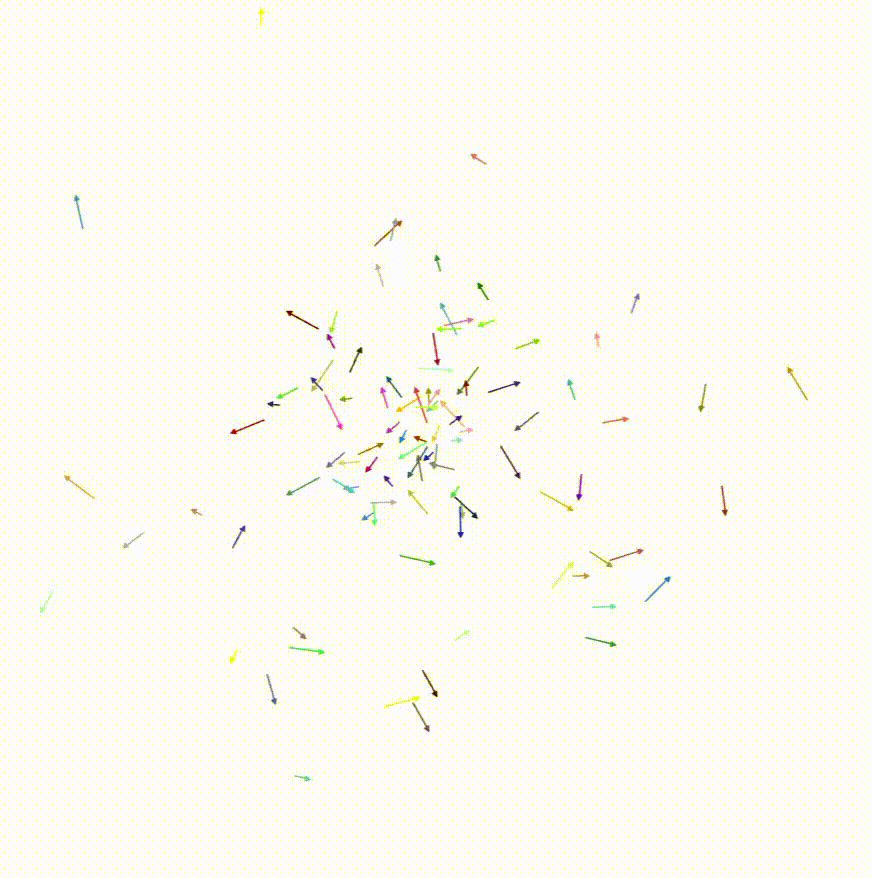 a cloud of particles moving in random directions